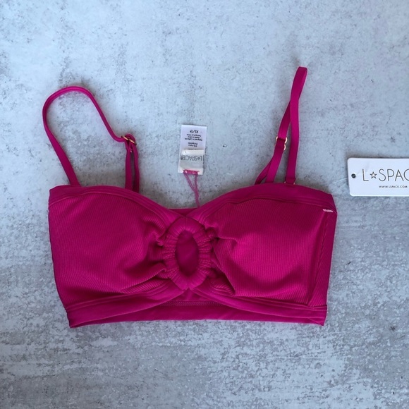 L Space Maya Ribbed Bikini Top O-ring Cut Out Pink XS - Picture 1 of 6